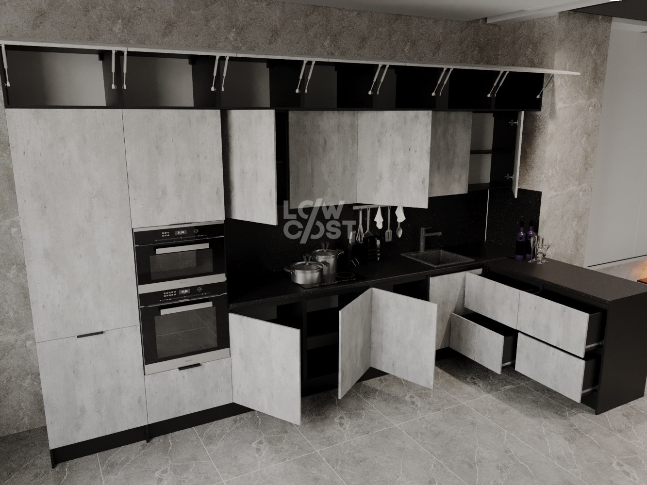 Кухня Угловая Нова под Потолок 420x180 Метрополитан