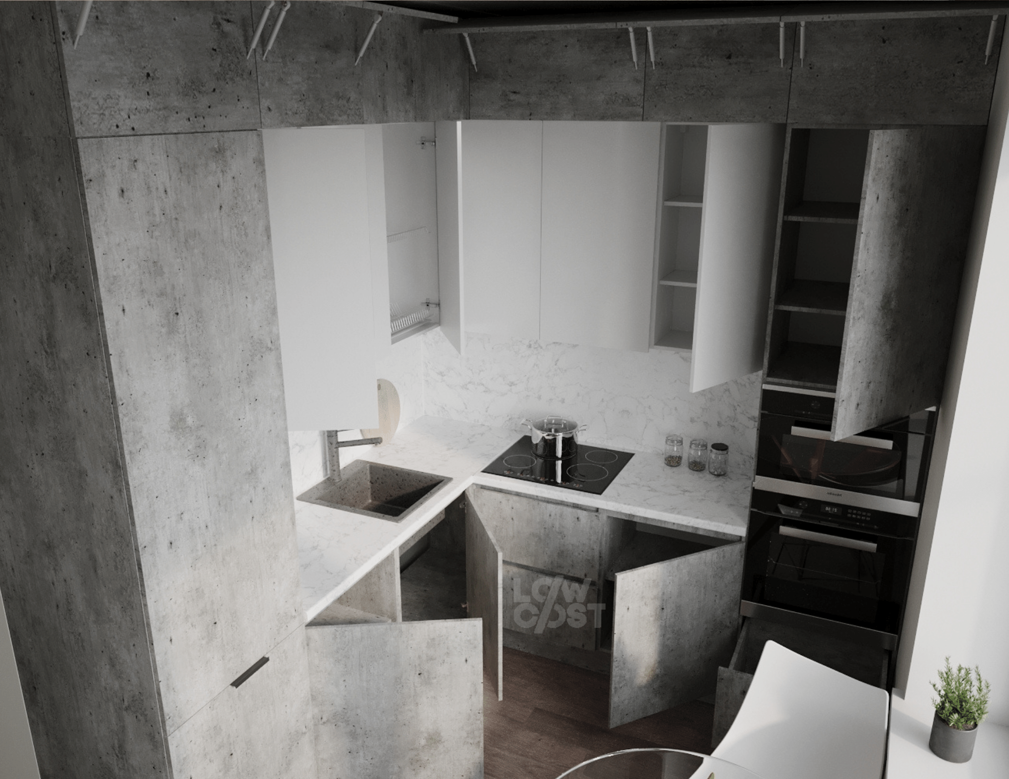 Угловая Кухня Нова Высокая под Потолок 240x240 Метрополитан