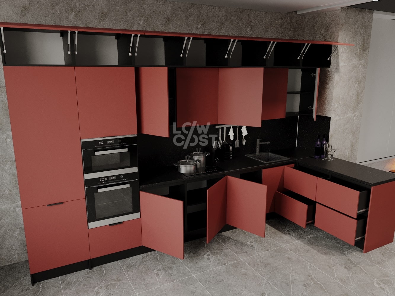 Кухня Угловая Нова под Потолок 420x180 Сангрия
