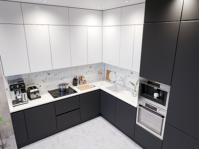 Кухня Угловая Нова под Потолок Высокая 300х260 Черно-белая